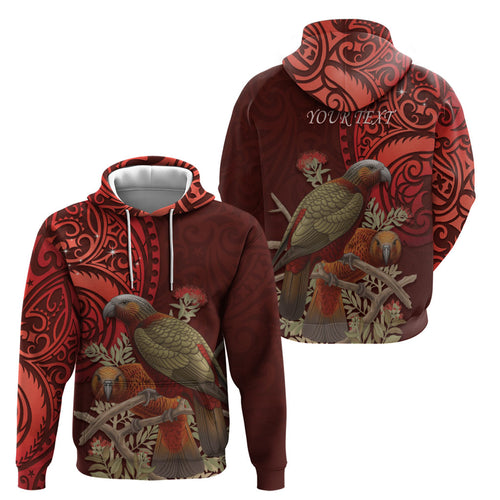 New Zealand Kaka Bird Personalised Zip Hoodie Pohutukawa Matariki Maori Pattern