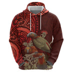 New Zealand Kaka Bird Personalised Zip Hoodie Pohutukawa Matariki Maori Pattern
