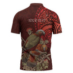 New Zealand Kaka Bird Personalised Zipper Polo Shirt Pohutukawa Matariki Maori Pattern