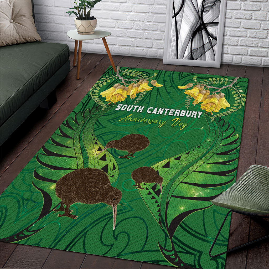 South Canterbury Anniversary Day Area Rug Kiwi Kowhai Silver Fern Maori Pattern