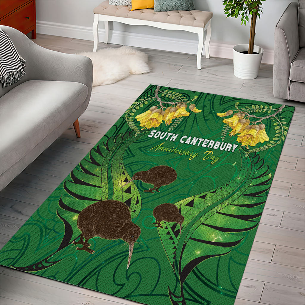 South Canterbury Anniversary Day Area Rug Kiwi Kowhai Silver Fern Maori Pattern
