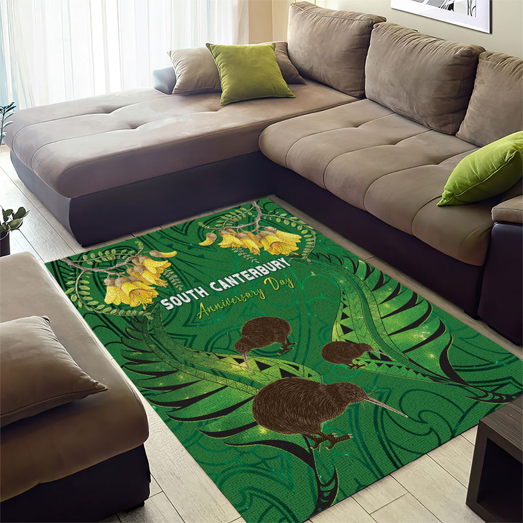 South Canterbury Anniversary Day Area Rug Kiwi Kowhai Silver Fern Maori Pattern