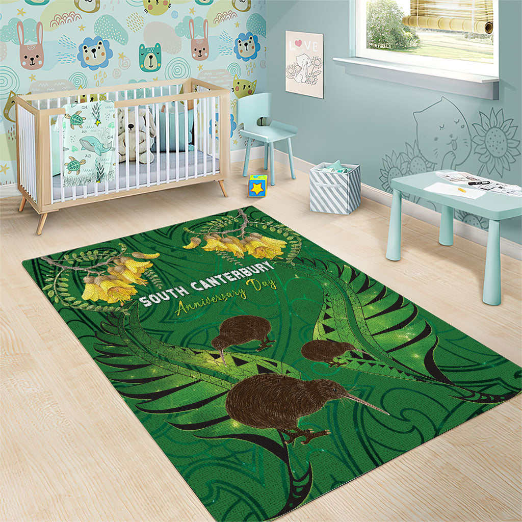 South Canterbury Anniversary Day Area Rug Kiwi Kowhai Silver Fern Maori Pattern