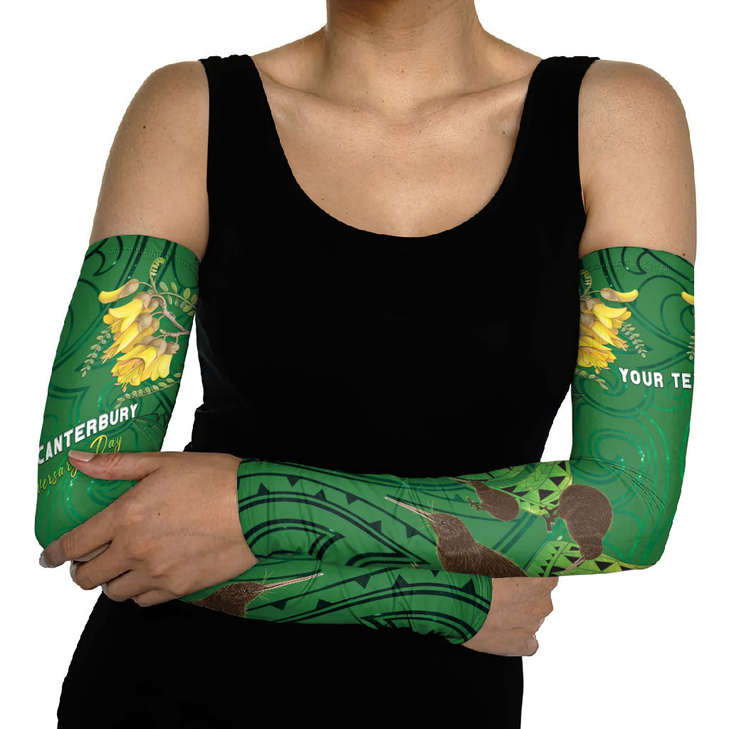 Personalised South Canterbury Anniversary Day Arm Sleeves Kiwi Kowhai Silver Fern Maori Pattern