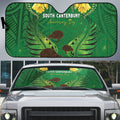 South Canterbury Anniversary Day Auto Sun Shade Kiwi Kowhai Silver Fern Maori Pattern