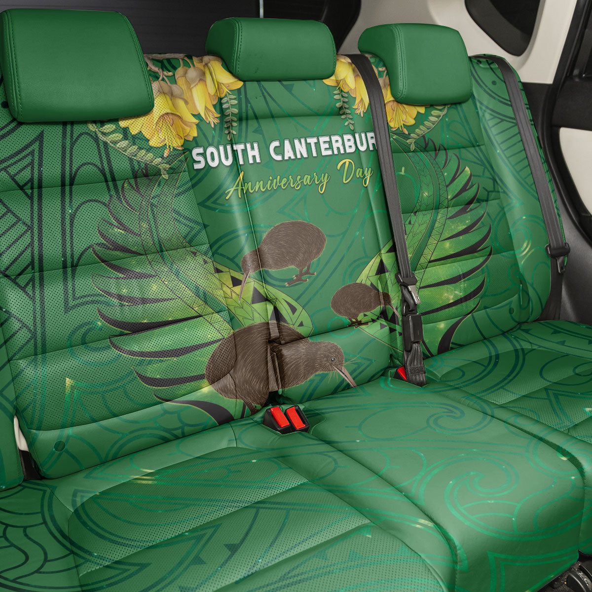 South Canterbury Anniversary Day Back Car Seat Cover Kiwi Kowhai Silver Fern Maori Pattern
