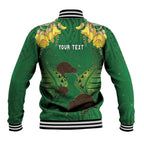Personalised South Canterbury Anniversary Day Baseball Jacket Kiwi Kowhai Silver Fern Maori Pattern