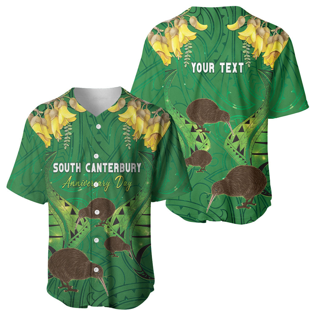 Personalised South Canterbury Anniversary Day Baseball Jersey Kiwi Kowhai Silver Fern Maori Pattern