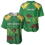 Personalised South Canterbury Anniversary Day Baseball Jersey Kiwi Kowhai Silver Fern Maori Pattern