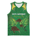 Personalised South Canterbury Anniversary Day Basketball Jersey Kiwi Kowhai Silver Fern Maori Pattern