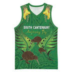 Personalised South Canterbury Anniversary Day Basketball Jersey Kiwi Kowhai Silver Fern Maori Pattern