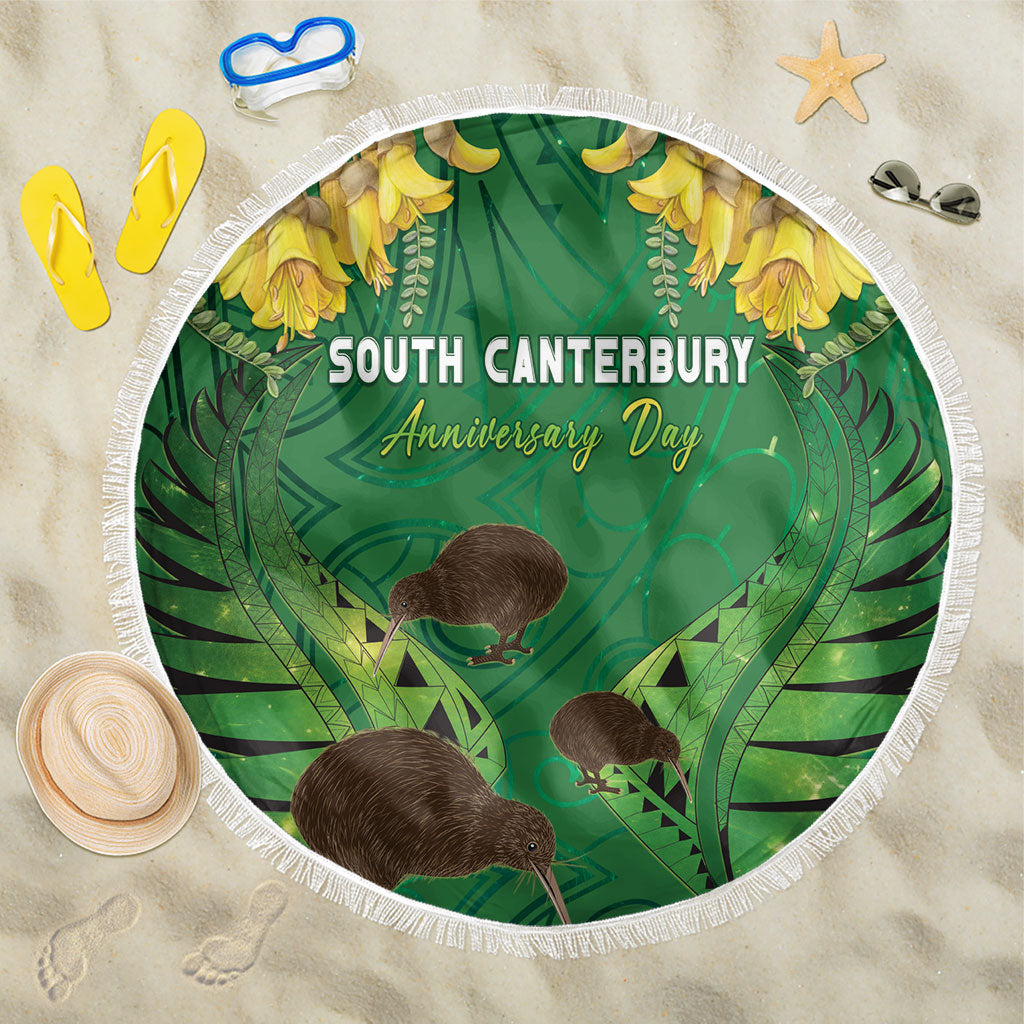 South Canterbury Anniversary Day Beach Blanket Kiwi Kowhai Silver Fern Maori Pattern
