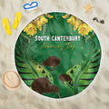 South Canterbury Anniversary Day Beach Blanket Kiwi Kowhai Silver Fern Maori Pattern