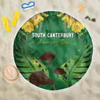 South Canterbury Anniversary Day Beach Blanket Kiwi Kowhai Silver Fern Maori Pattern