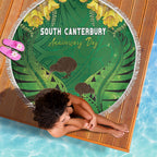 South Canterbury Anniversary Day Beach Blanket Kiwi Kowhai Silver Fern Maori Pattern