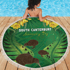South Canterbury Anniversary Day Beach Blanket Kiwi Kowhai Silver Fern Maori Pattern