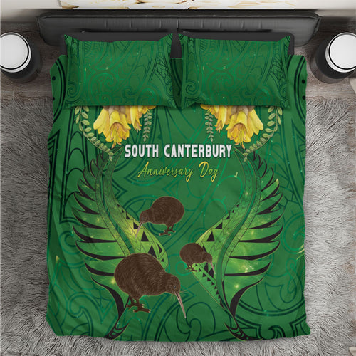 South Canterbury Anniversary Day Bedding Set Kiwi Kowhai Silver Fern Maori Pattern