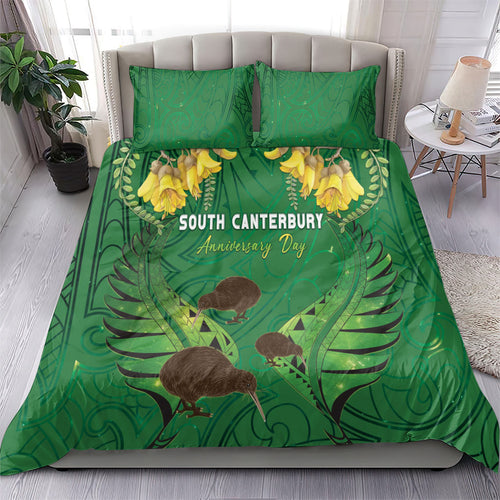 South Canterbury Anniversary Day Bedding Set Kiwi Kowhai Silver Fern Maori Pattern