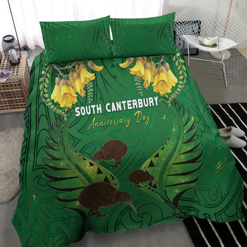 South Canterbury Anniversary Day Bedding Set Kiwi Kowhai Silver Fern Maori Pattern