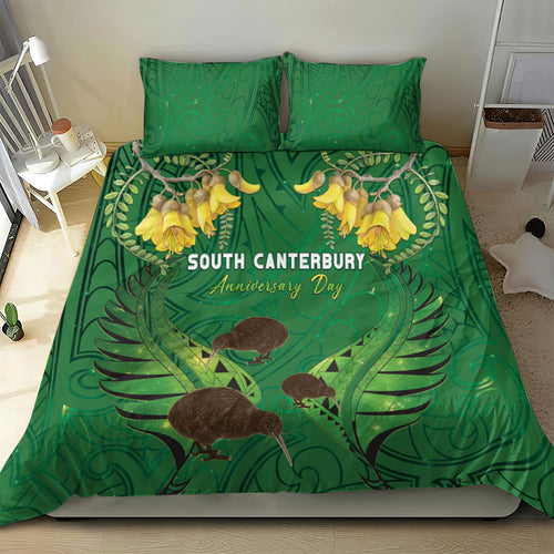South Canterbury Anniversary Day Bedding Set Kiwi Kowhai Silver Fern Maori Pattern
