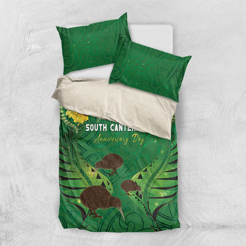 South Canterbury Anniversary Day Bedding Set Kiwi Kowhai Silver Fern Maori Pattern