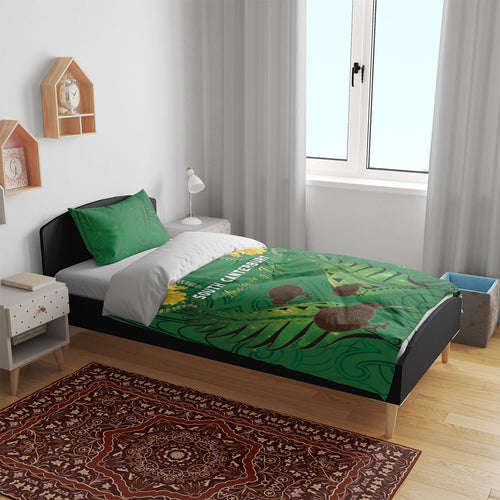 South Canterbury Anniversary Day Bedding Set Kiwi Kowhai Silver Fern Maori Pattern