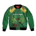 Personalised South Canterbury Anniversary Day Bomber Jacket Kiwi Kowhai Silver Fern Maori Pattern
