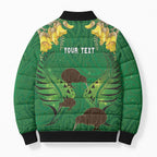 Personalised South Canterbury Anniversary Day Bomber Puffer Jacket Kiwi Kowhai Silver Fern Maori Pattern