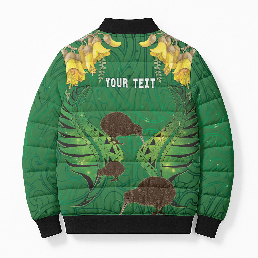 Personalised South Canterbury Anniversary Day Bomber Puffer Jacket Kiwi Kowhai Silver Fern Maori Pattern