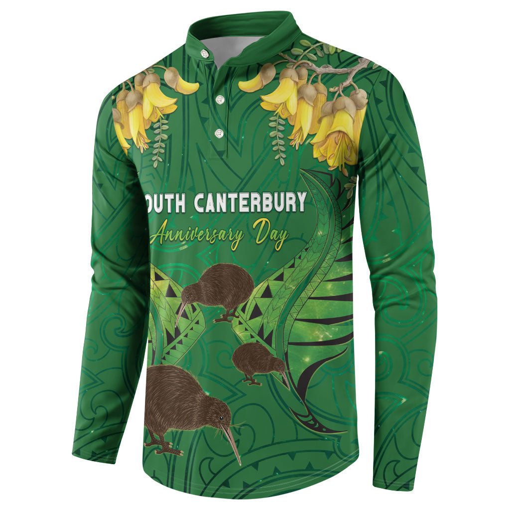 Personalised South Canterbury Anniversary Day Button Sweatshirt Kiwi Kowhai Silver Fern Maori Pattern