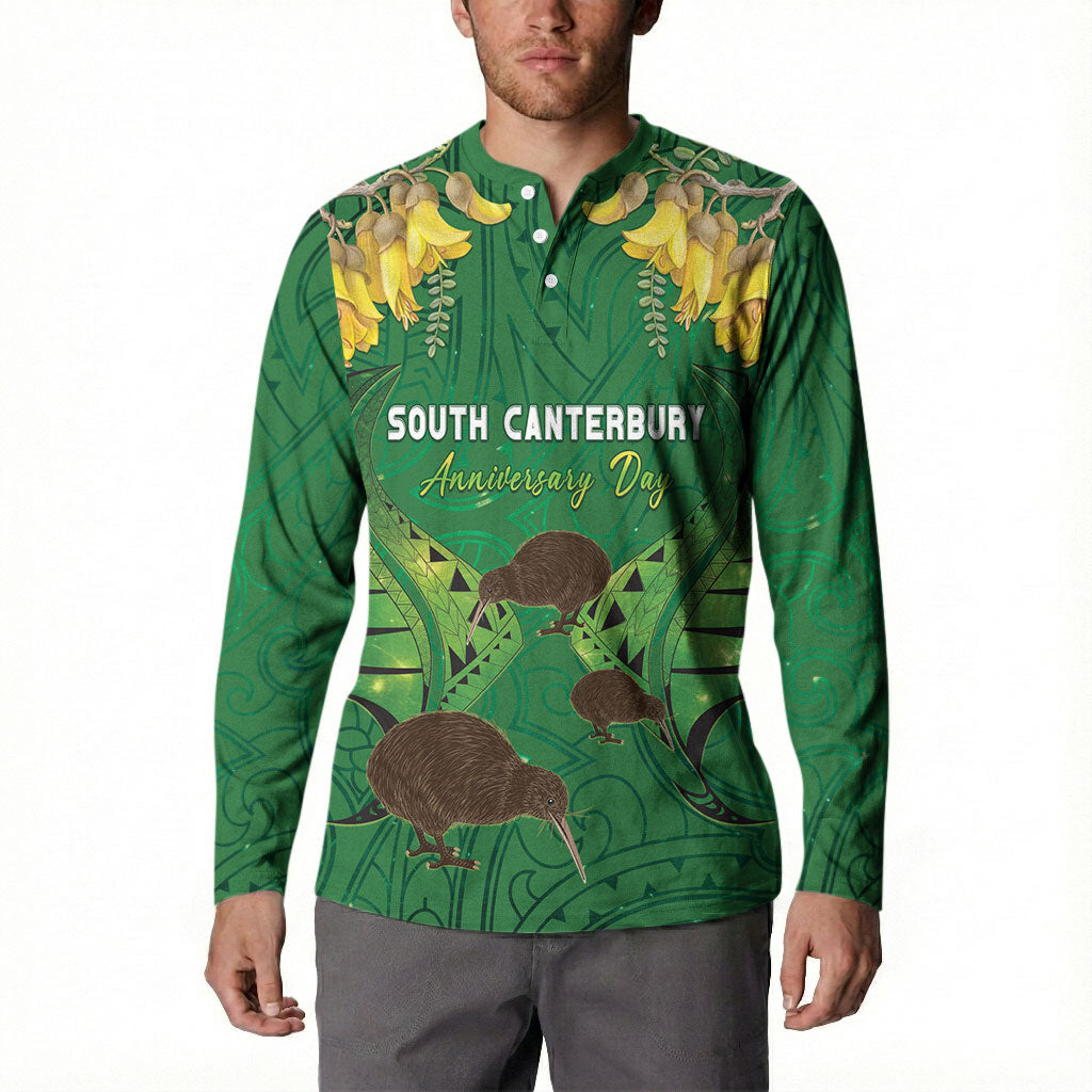 Personalised South Canterbury Anniversary Day Button Sweatshirt Kiwi Kowhai Silver Fern Maori Pattern