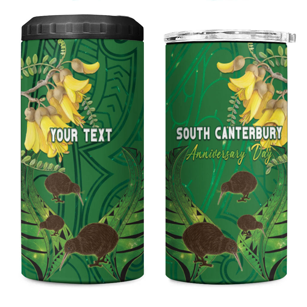 Personalised South Canterbury Anniversary Day 4 in 1 Can Cooler Tumbler Kiwi Kowhai Silver Fern Maori Pattern
