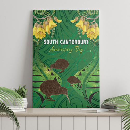 South Canterbury Anniversary Day Canvas Wall Art Kiwi Kowhai Silver Fern Maori Pattern