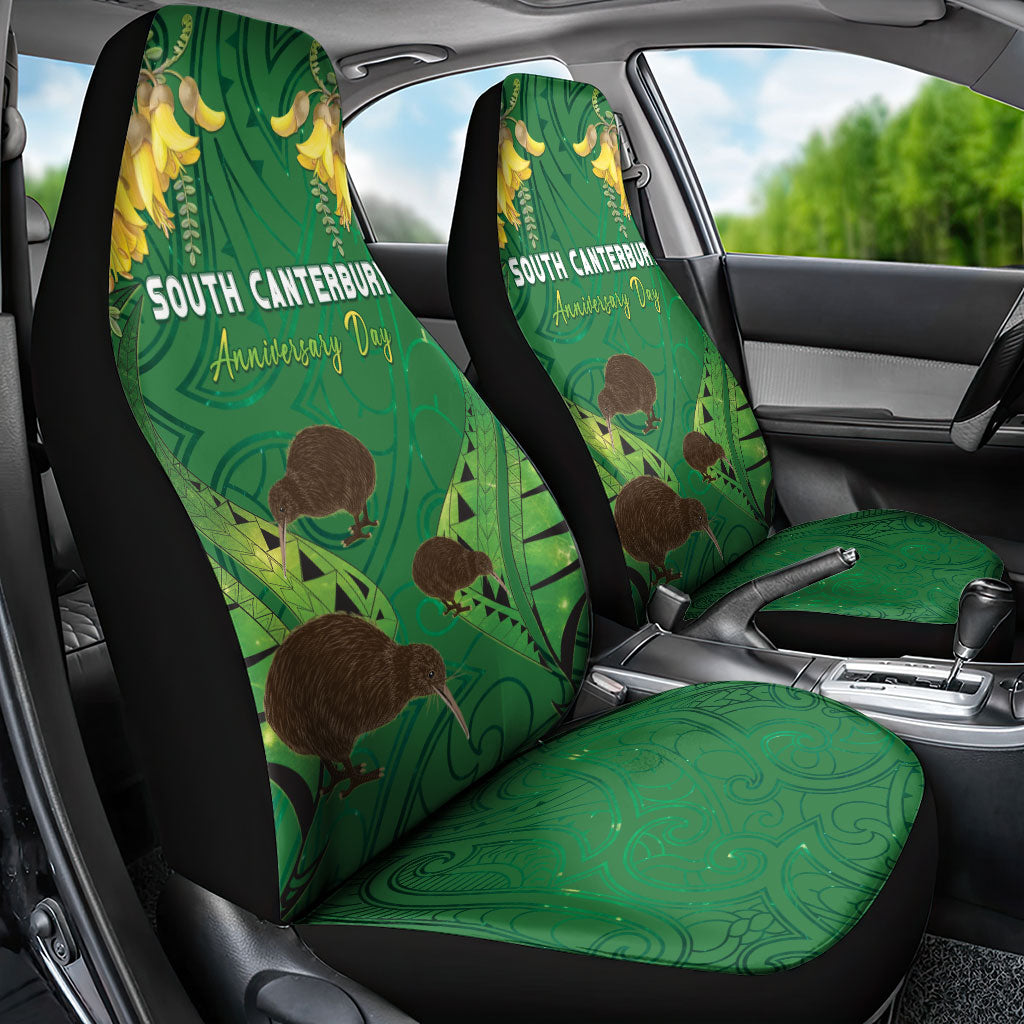 South Canterbury Anniversary Day Car Seat Cover Kiwi Kowhai Silver Fern Maori Pattern