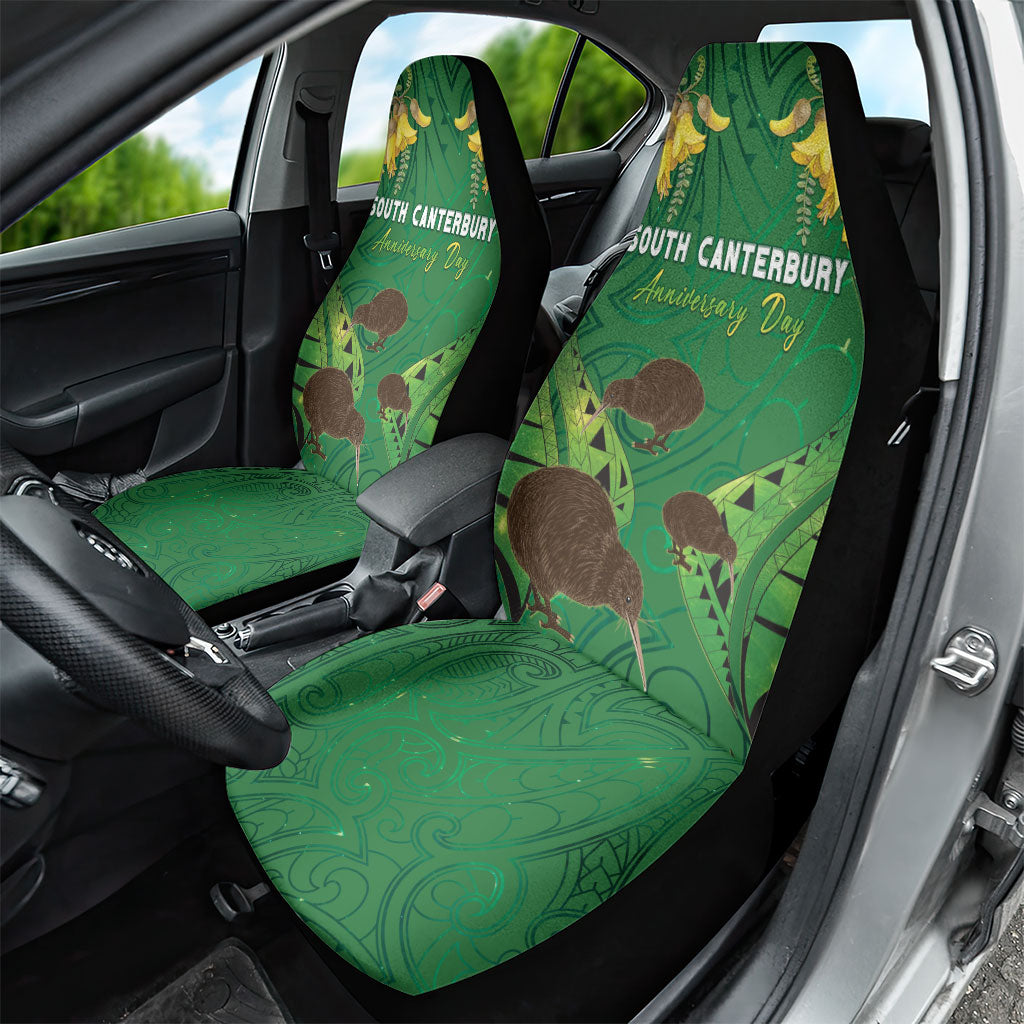 South Canterbury Anniversary Day Car Seat Cover Kiwi Kowhai Silver Fern Maori Pattern