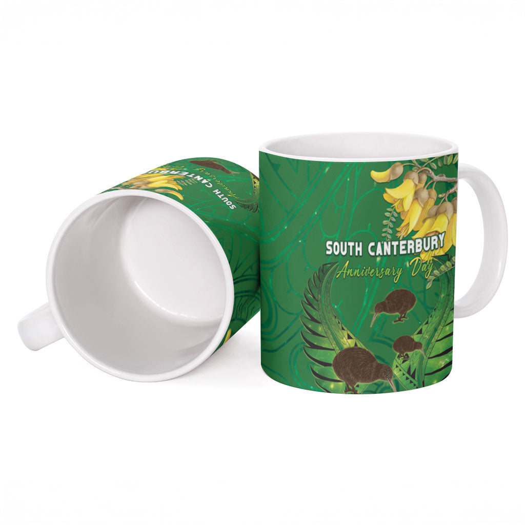 Personalised South Canterbury Anniversary Day Ceramic Mug Kiwi Kowhai Silver Fern Maori Pattern