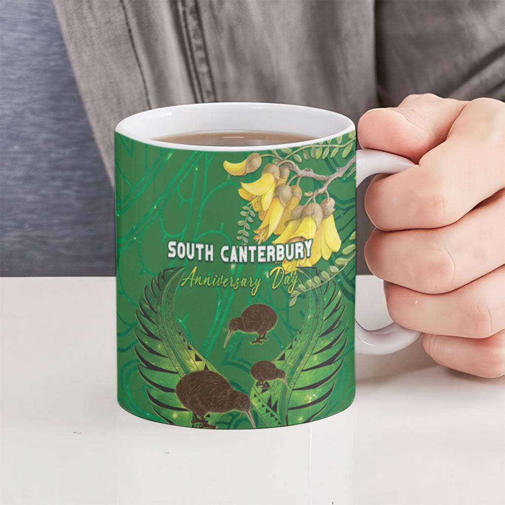 Personalised South Canterbury Anniversary Day Ceramic Mug Kiwi Kowhai Silver Fern Maori Pattern