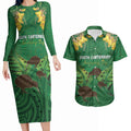 Personalised South Canterbury Anniversary Day Couples Matching Long Sleeve Bodycon Dress and Hawaiian Shirt Kiwi Kowhai Silver Fern Maori Pattern