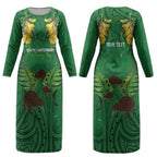 Personalised South Canterbury Anniversary Day Couples Matching Long Sleeve Bodycon Dress and Hawaiian Shirt Kiwi Kowhai Silver Fern Maori Pattern