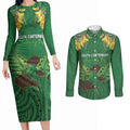 Personalised South Canterbury Anniversary Day Couples Matching Long Sleeve Bodycon Dress and Long Sleeve Button Shirt Kiwi Kowhai Silver Fern Maori Pattern