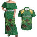 Personalised South Canterbury Anniversary Day Couples Matching Off Shoulder Maxi Dress and Hawaiian Shirt Kiwi Kowhai Silver Fern Maori Pattern