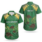 Personalised South Canterbury Anniversary Day Couples Matching Off Shoulder Maxi Dress and Hawaiian Shirt Kiwi Kowhai Silver Fern Maori Pattern