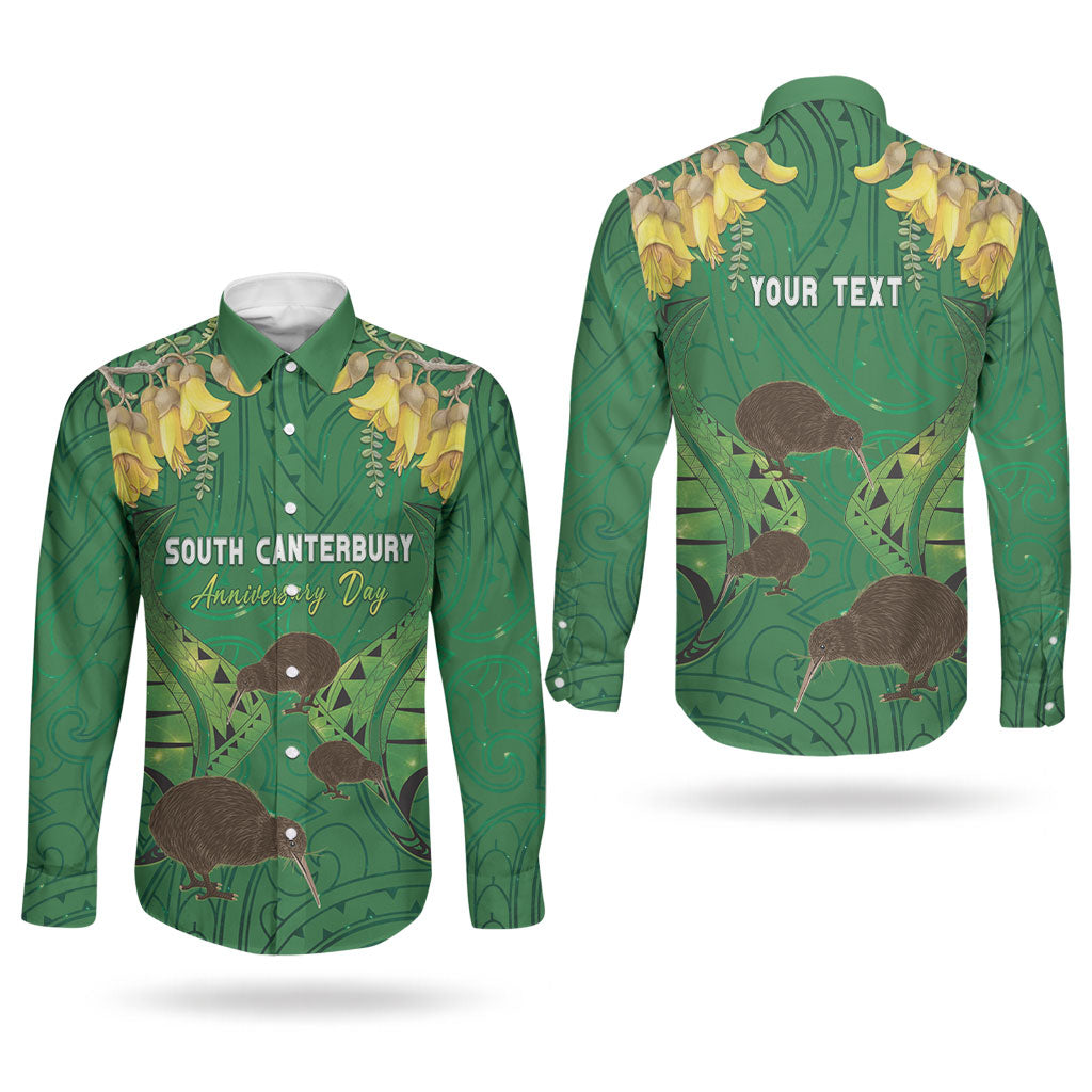 Personalised South Canterbury Anniversary Day Couples Matching Off Shoulder Maxi Dress and Long Sleeve Button Shirt Kiwi Kowhai Silver Fern Maori Pattern