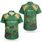 Personalised South Canterbury Anniversary Day Couples Matching Off Shoulder Short Dress and Hawaiian Shirt Kiwi Kowhai Silver Fern Maori Pattern
