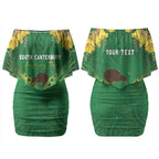 Personalised South Canterbury Anniversary Day Couples Matching Off Shoulder Short Dress and Long Sleeve Button Shirt Kiwi Kowhai Silver Fern Maori Pattern