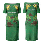 Personalised South Canterbury Anniversary Day Couples Matching Puletasi and Hawaiian Shirt Kiwi Kowhai Silver Fern Maori Pattern