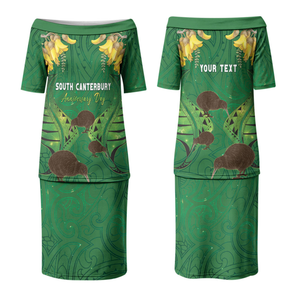 Personalised South Canterbury Anniversary Day Couples Matching Puletasi and Hawaiian Shirt Kiwi Kowhai Silver Fern Maori Pattern