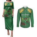 Personalised South Canterbury Anniversary Day Couples Matching Puletasi and Long Sleeve Button Shirt Kiwi Kowhai Silver Fern Maori Pattern