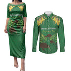 Personalised South Canterbury Anniversary Day Couples Matching Puletasi and Long Sleeve Button Shirt Kiwi Kowhai Silver Fern Maori Pattern