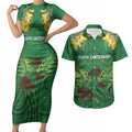 Personalised South Canterbury Anniversary Day Couples Matching Short Sleeve Bodycon Dress and Hawaiian Shirt Kiwi Kowhai Silver Fern Maori Pattern